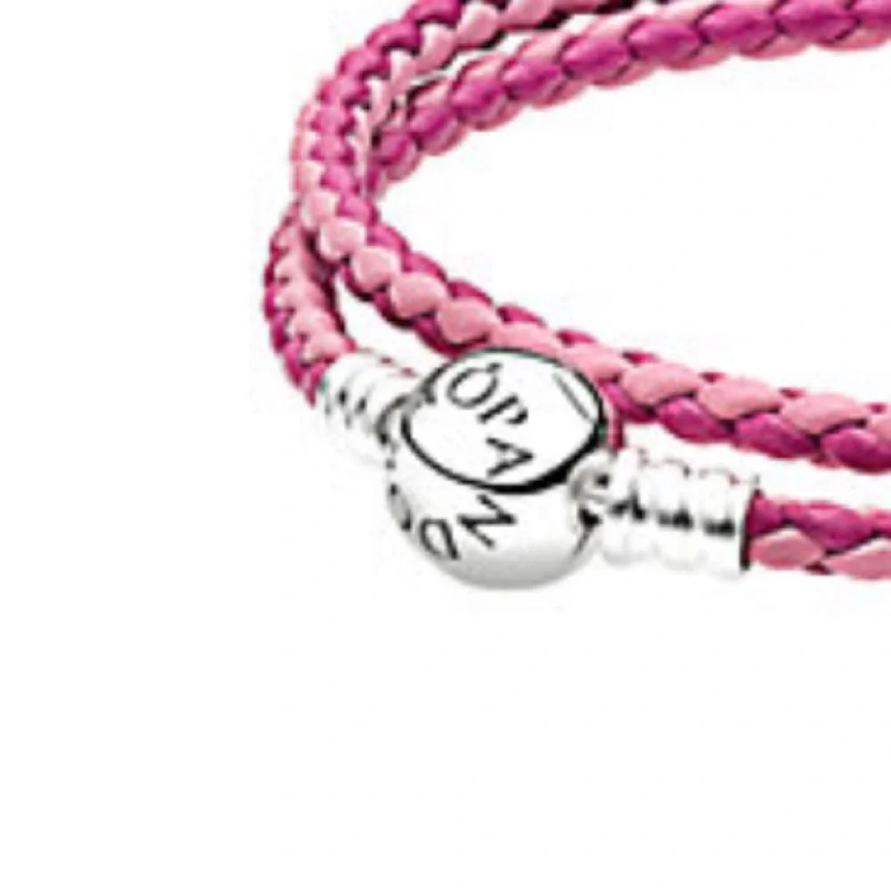 PANDORA Pink leather and Crystal pave ball charm set